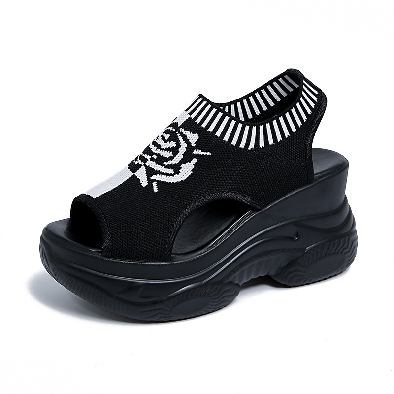 Sandale sport pentru femei, partea superioară din material textil, talpă platformă, vârf deschis cu formă de gură de pește, stil casual