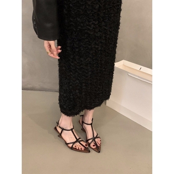 Σανδάλια με μία λουρίδα, κωνικό τακούνι, μυτερό δάχτυλο, Κορεάτικο στυλ, Άνοιξη 2025, πάνω μέρος και εσωτερικό από Super Fiber, σόλα καουτσούκ