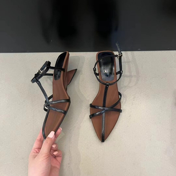 Σανδάλια με μία λουρίδα, κωνικό τακούνι, μυτερό δάχτυλο, Κορεάτικο στυλ, Άνοιξη 2025, πάνω μέρος και εσωτερικό από Super Fiber, σόλα καουτσούκ