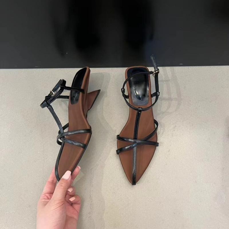 Σανδάλια με μία λουρίδα, κωνικό τακούνι, μυτερό δάχτυλο, Κορεάτικο στυλ, Άνοιξη 2025, πάνω μέρος και εσωτερικό από Super Fiber, σόλα καουτσούκ