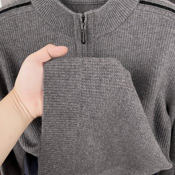Férfi 100% gyapjúból készült, vastag kötött pulóver félmagas gallérral és cipzárral, hosszú ujjú, téli 2025