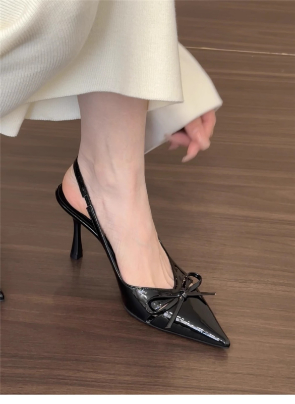 Sandale cu deget ascuțit și bretea în spate, PU partea superioară, toc 6 cm, curea elastică, încălțăminte femei