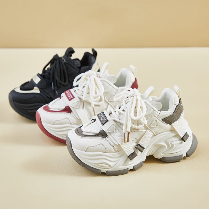 Ženske dad shoes s debelim potplatom 3–5 cm i dvostrukim remenom, PU gornji dio, EVA ulošak