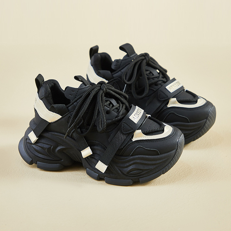 Ženske dad shoes s debelim potplatom 3–5 cm i dvostrukim remenom, PU gornji dio, EVA ulošak
