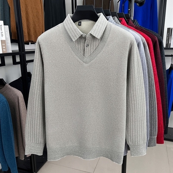 Pleten džemper s flis podstavom, prugasti jacquard pleteni, debeli, preklopni ovratnik, slobodan kroj, 90% poliester