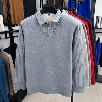 Pleten džemper s flis podstavom, prugasti jacquard pleteni, debeli, preklopni ovratnik, slobodan kroj, 90% poliester