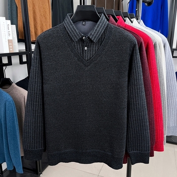 Pleten džemper s flis podstavom, prugasti jacquard pleteni, debeli, preklopni ovratnik, slobodan kroj, 90% poliester