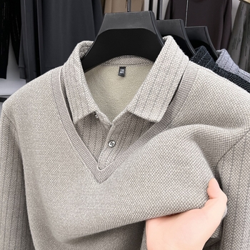 Pleten džemper s flis podstavom, prugasti jacquard pleteni, debeli, preklopni ovratnik, slobodan kroj, 90% poliester