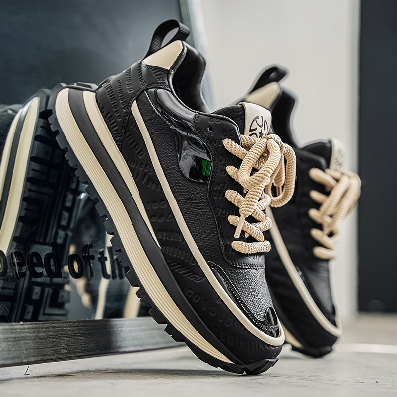 Muške tenisice Dad Shoes, niski gornji dio, gornji dio od sintetičke kože, vezanje šnurkama, okrugli vrh, ravna peta