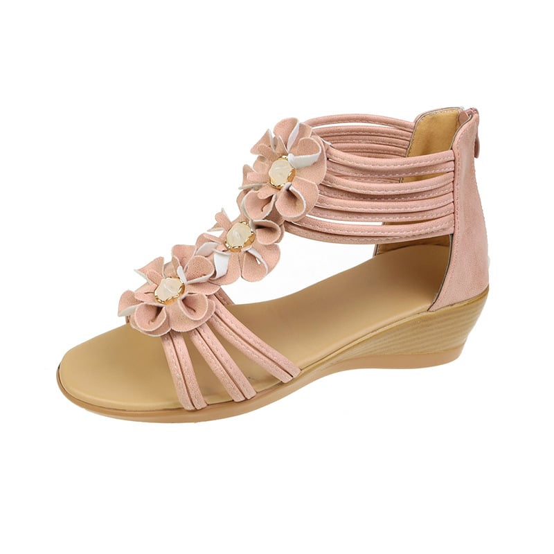 Sandale romane cu toc în formă de pană, din piele sintetică, talpă PU, vârf rotund