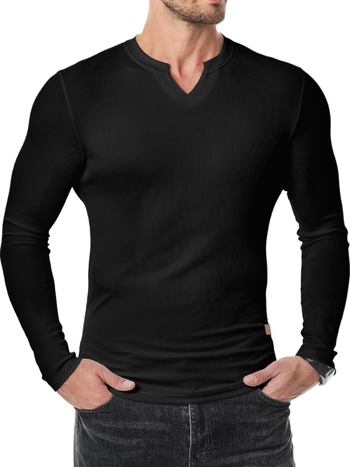 Muško T-shirt s dugim rukavima, V‑izrezom, uskim krojem, bambusovim vlaknom
