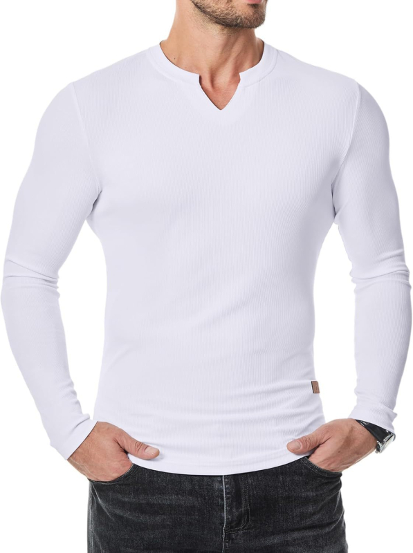 Muško T-shirt s dugim rukavima, V‑izrezom, uskim krojem, bambusovim vlaknom