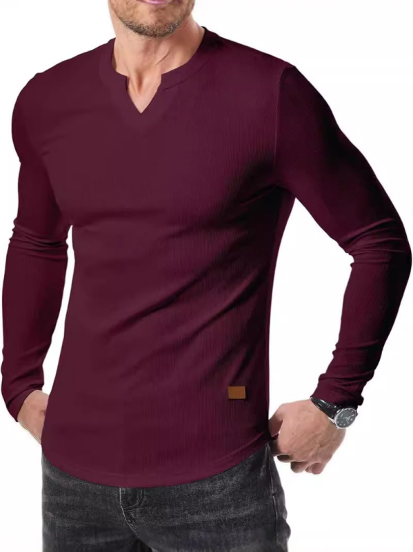 Muško T-shirt s dugim rukavima, V‑izrezom, uskim krojem, bambusovim vlaknom