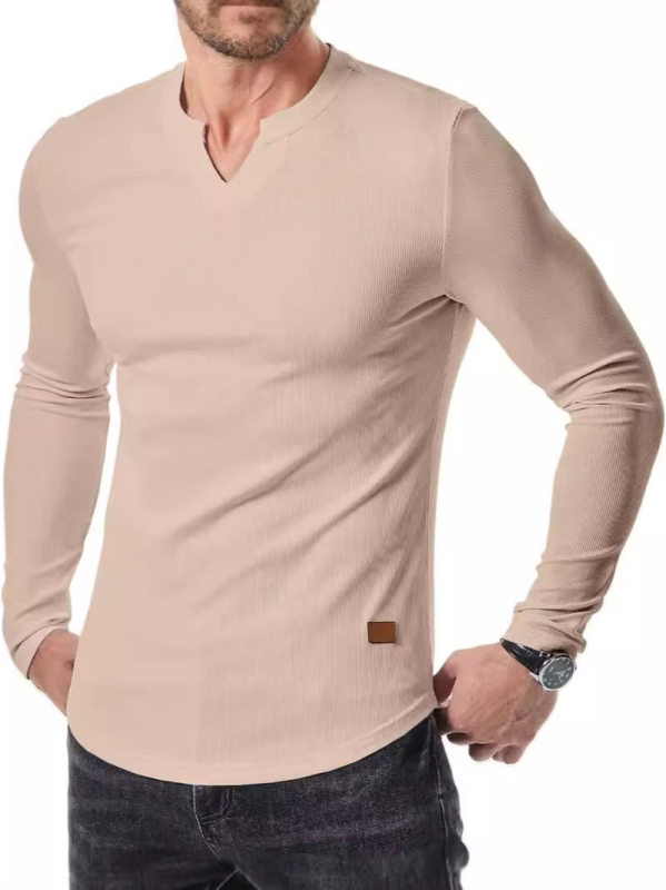 Muško T-shirt s dugim rukavima, V‑izrezom, uskim krojem, bambusovim vlaknom