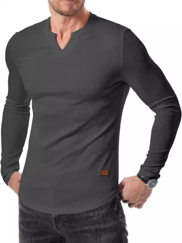 Muško T-shirt s dugim rukavima, V‑izrezom, uskim krojem, bambusovim vlaknom