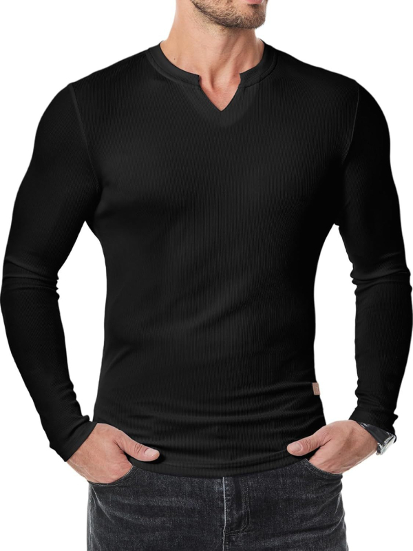 Muško T-shirt s dugim rukavima, V‑izrezom, uskim krojem, bambusovim vlaknom