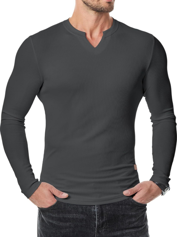 Muško T-shirt s dugim rukavima, V‑izrezom, uskim krojem, bambusovim vlaknom