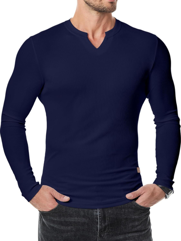Muško T-shirt s dugim rukavima, V‑izrezom, uskim krojem, bambusovim vlaknom
