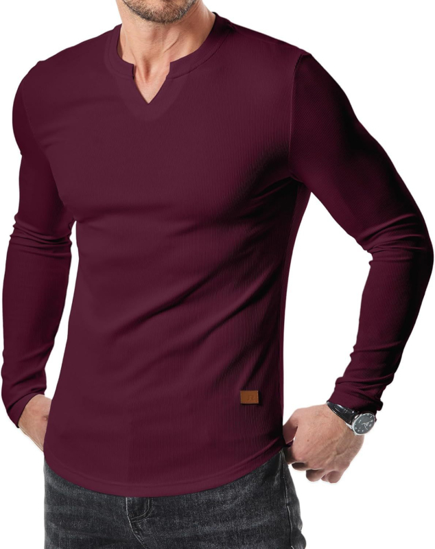 Muško T-shirt s dugim rukavima, V‑izrezom, uskim krojem, bambusovim vlaknom