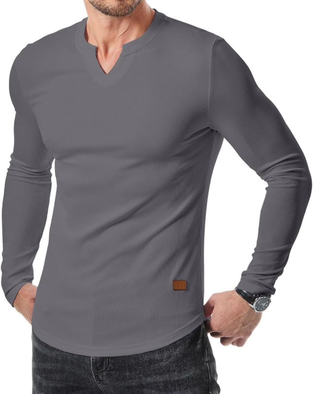Muško T-shirt s dugim rukavima, V‑izrezom, uskim krojem, bambusovim vlaknom