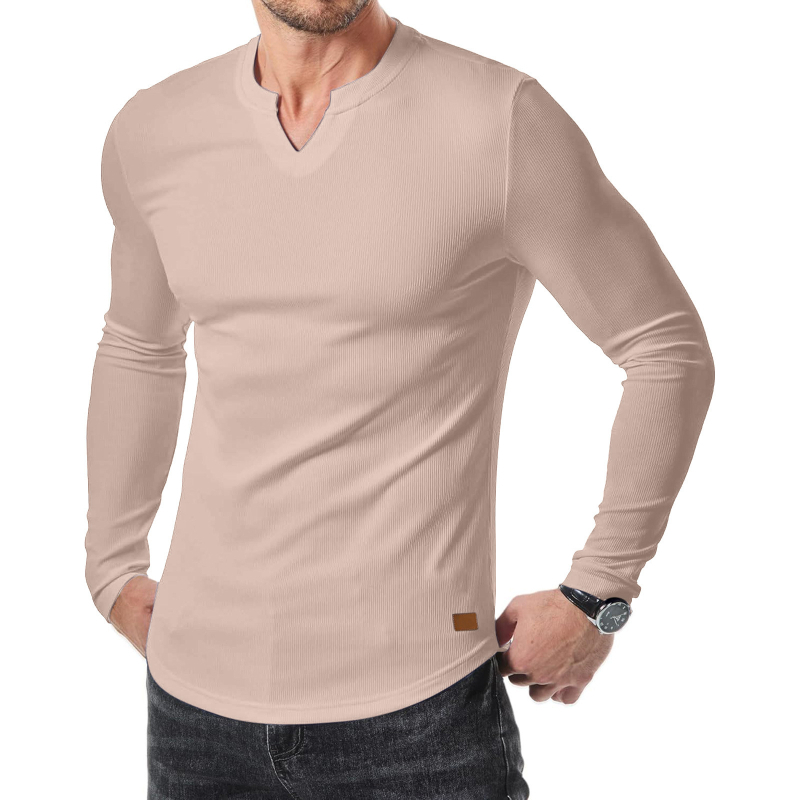Muško T-shirt s dugim rukavima, V‑izrezom, uskim krojem, bambusovim vlaknom