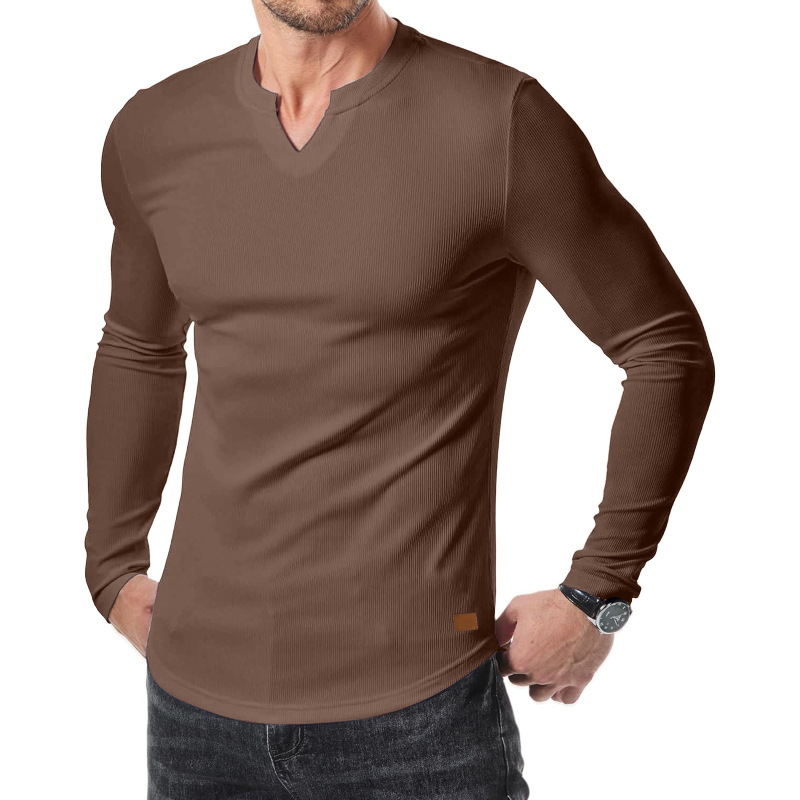 Muško T-shirt s dugim rukavima, V‑izrezom, uskim krojem, bambusovim vlaknom