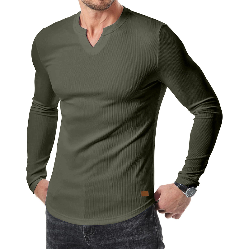 Muško T-shirt s dugim rukavima, V‑izrezom, uskim krojem, bambusovim vlaknom