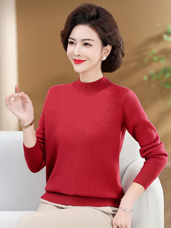 Dámsky pletený sveter s fleecovou podšívkou a polovičným rolákom (voľný strih, dlhé rukávy, polyester >95%)