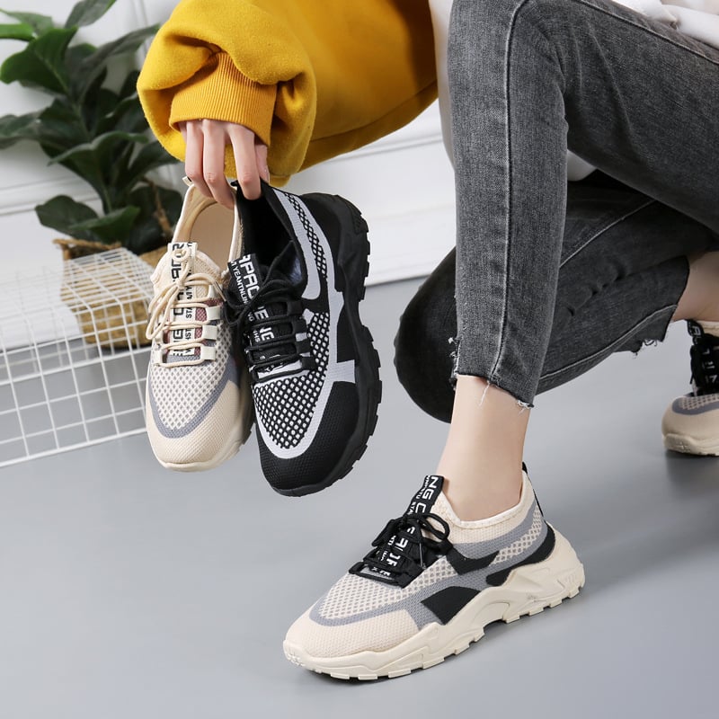Ženske tenisice Dad Shoes, mrežasti gornji dio, prednje vezivanje, okrugli vrh, niski potplat 1-3 cm, PVC đon