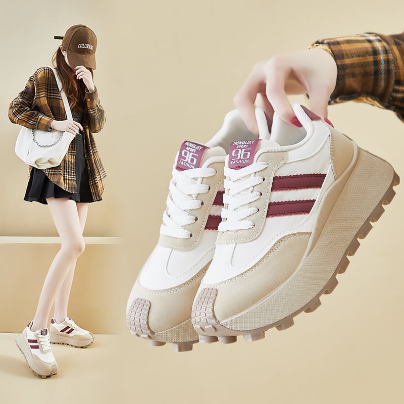 Ženske tenisice u stilu Dad Shoes, PU gornji dio, gumena potplat, srednja visina peta 3–5 cm, prednje vezanje, proljetna 2026 izdanje
