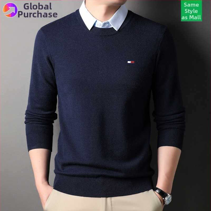 Férfiaknak készült kötött pulóver galléros megoldással, vast gyapjú, hosszú ujjú, hímzett részletek