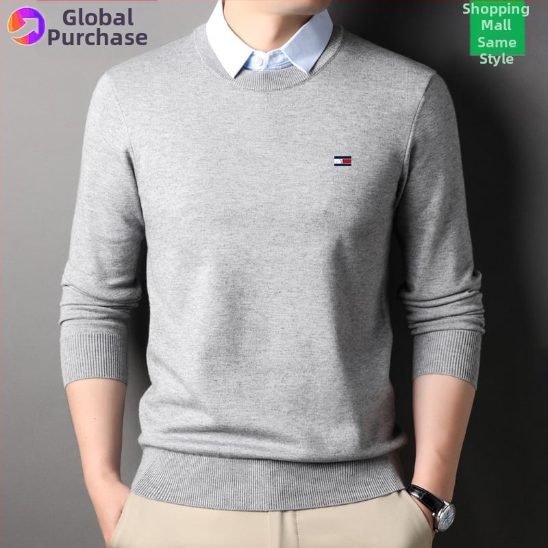 Férfiaknak készült kötött pulóver galléros megoldással, vast gyapjú, hosszú ujjú, hímzett részletek