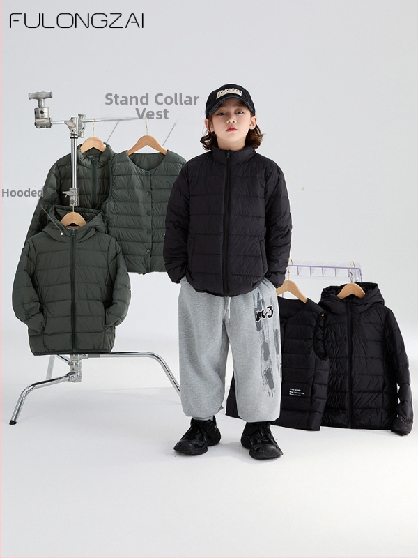 Unisex detská zimná bunda s páperím v korejskom štýle, výplň bielym kačacím páperím, zimná sezóna, pre deti od 8 rokov (výška nad 140 cm)