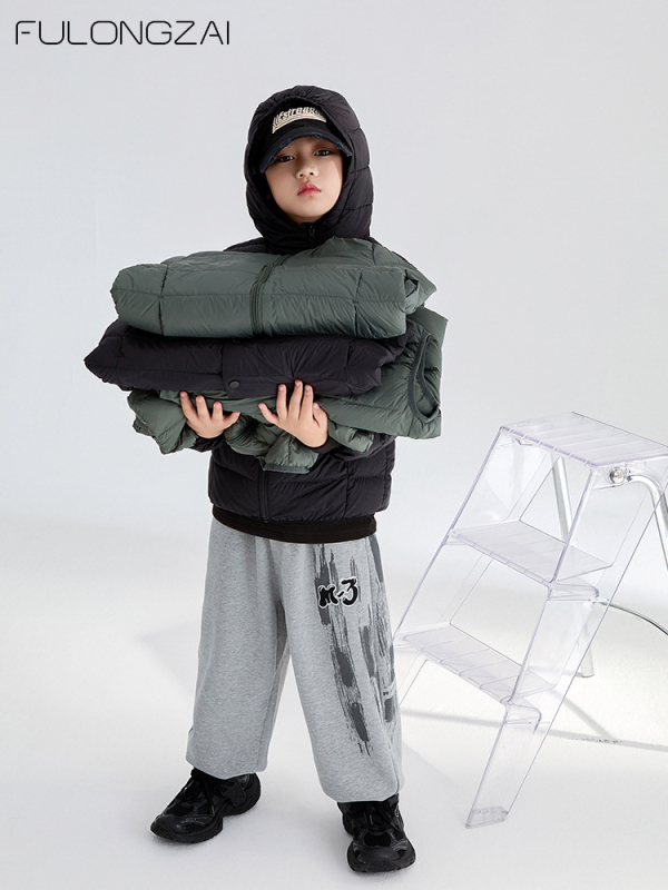 Παιδικό μπουφάν από πούπουλα, unisex, κορεατικού στυλ, με γέμισμα από λευκόπάπια πούπουλο, χειμερινό, για παιδιά άνω των 8 ετών (ύψος άνω των 140 cm)