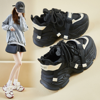 Ženske tenisice stil dad shoes s PU gornjim dijelom, okrugli vrh, 3–5 cm pete, gumeni potplat, prednje vezanje — proljeće 2026