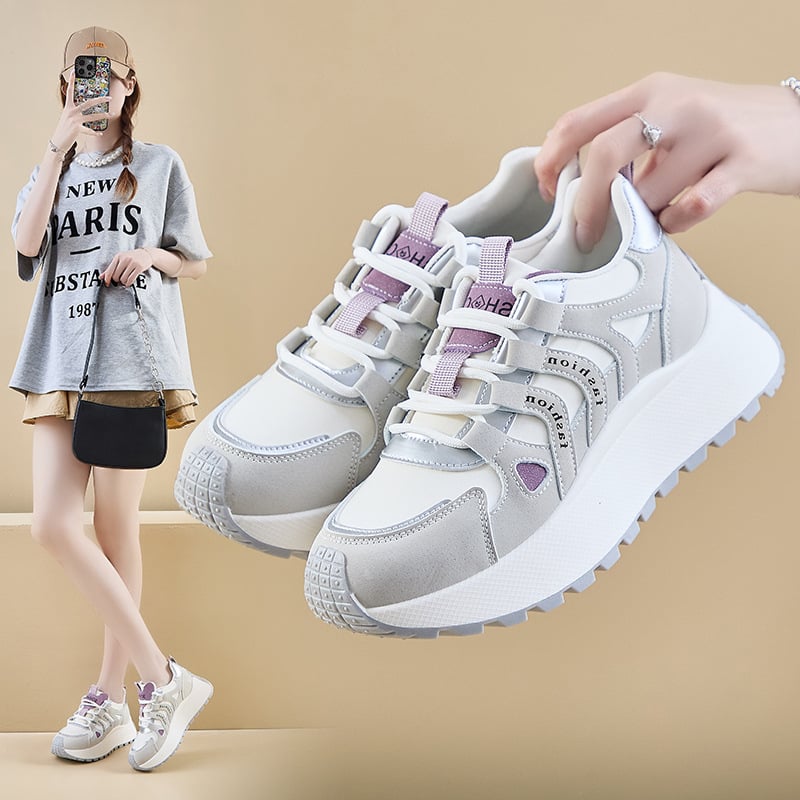 Ženske tenisice u stilu Dad Shoes s debelim podignutim potplatom za povećanje visine, visokim dijelom gornjeg PU, prednje vezivanje, gumena potplata, injection-med tehnologija