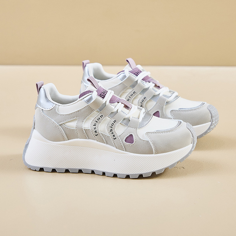 Ženske tenisice u stilu Dad Shoes s debelim podignutim potplatom za povećanje visine, visokim dijelom gornjeg PU, prednje vezivanje, gumena potplata, injection-med tehnologija