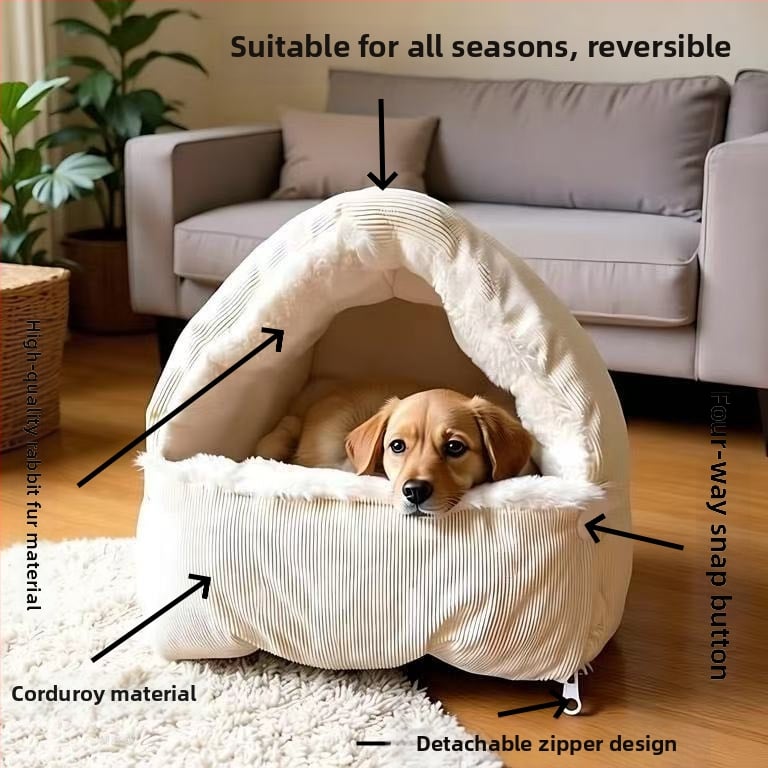 Котешко гнездо — плюшено, полузатворен дизайн, топлина през всички сезони