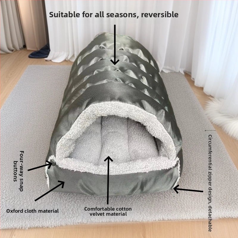 Котешко гнездо — плюшено, полузатворен дизайн, топлина през всички сезони