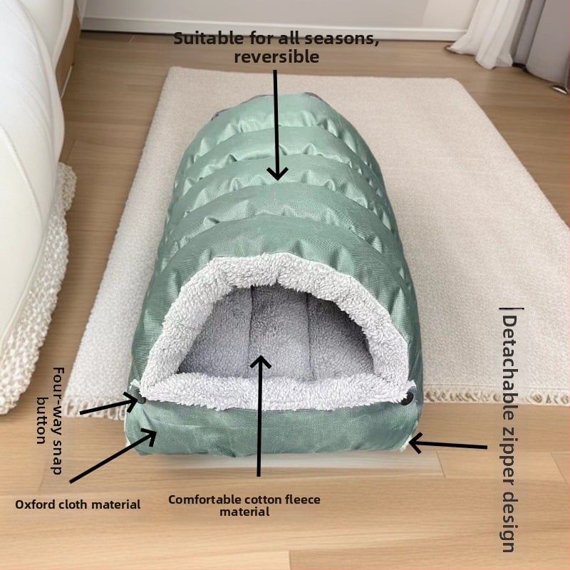 Котешко гнездо — плюшено, полузатворен дизайн, топлина през всички сезони