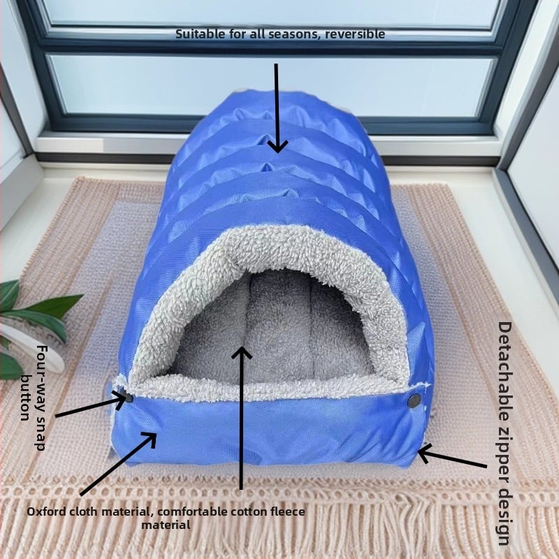 Котешко гнездо — плюшено, полузатворен дизайн, топлина през всички сезони