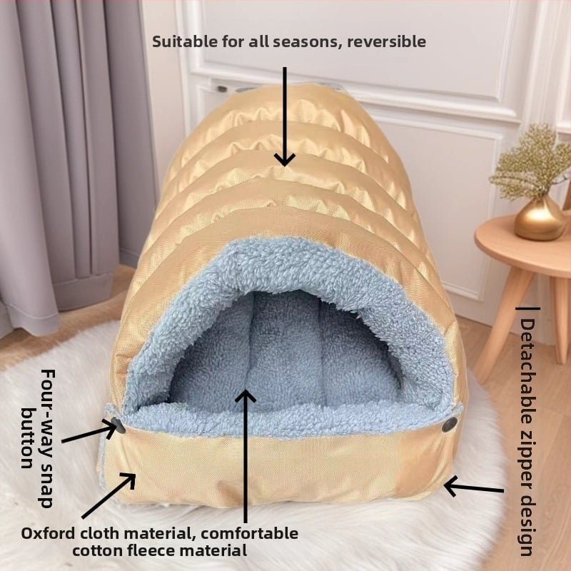 Котешко гнездо — плюшено, полузатворен дизайн, топлина през всички сезони