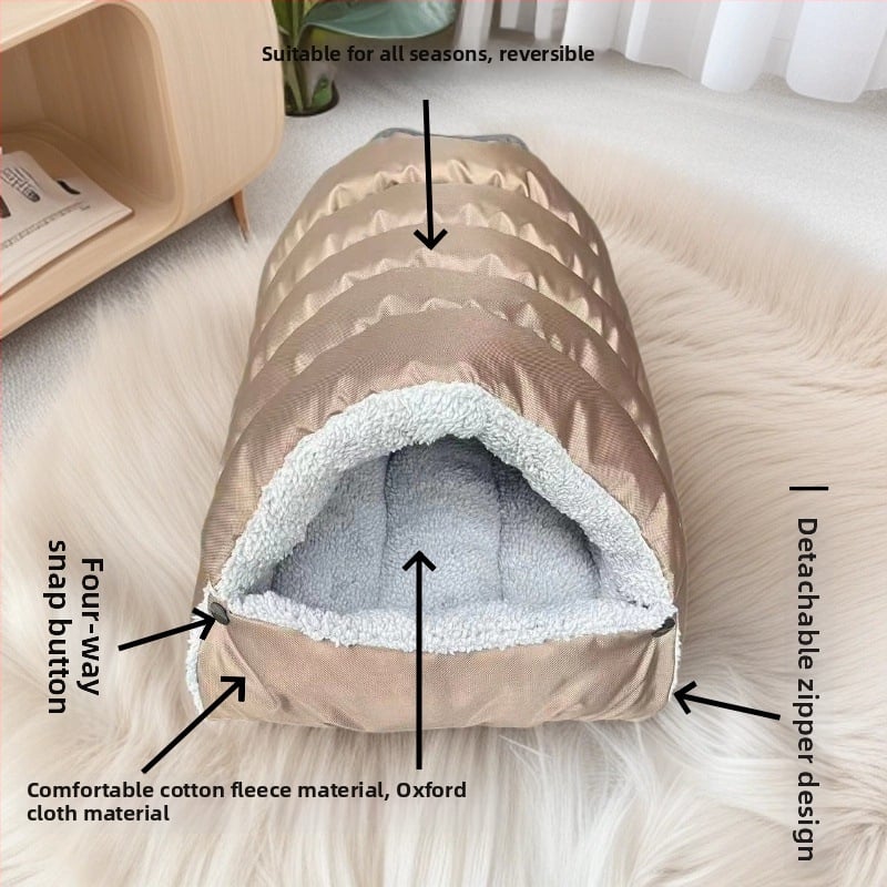 Котешко гнездо — плюшено, полузатворен дизайн, топлина през всички сезони