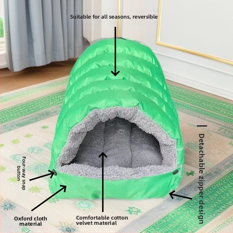 Котешко гнездо — плюшено, полузатворен дизайн, топлина през всички сезони