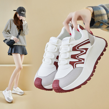 Ženske dad shoes za proljeće – casual sportske tenisice s PU gornjim dijelom, okrugli vrh, 3–5 cm povećanje visine, gumena potplat, mrežasta unutrašnjost, prednje i stražnje vezivanje