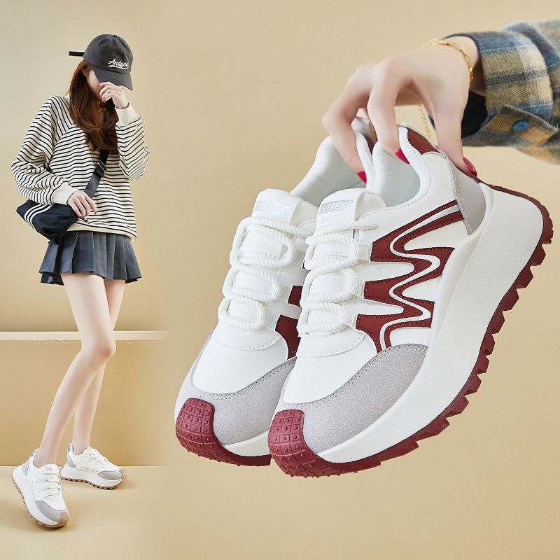 Ženske dad shoes za proljeće – casual sportske tenisice s PU gornjim dijelom, okrugli vrh, 3–5 cm povećanje visine, gumena potplat, mrežasta unutrašnjost, prednje i stražnje vezivanje