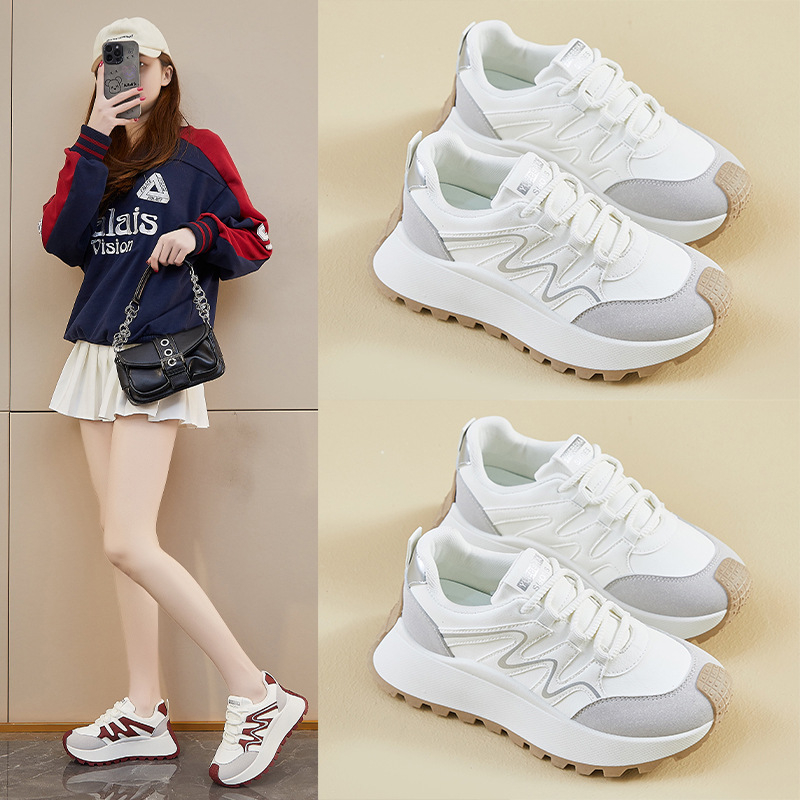 Ženske dad shoes za proljeće – casual sportske tenisice s PU gornjim dijelom, okrugli vrh, 3–5 cm povećanje visine, gumena potplat, mrežasta unutrašnjost, prednje i stražnje vezivanje