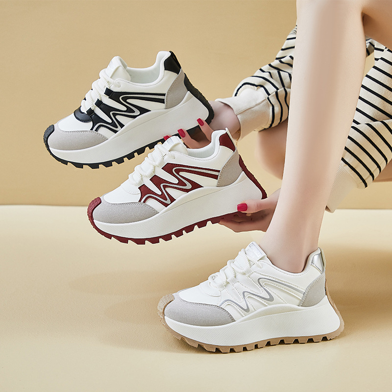 Ženske dad shoes za proljeće – casual sportske tenisice s PU gornjim dijelom, okrugli vrh, 3–5 cm povećanje visine, gumena potplat, mrežasta unutrašnjost, prednje i stražnje vezivanje