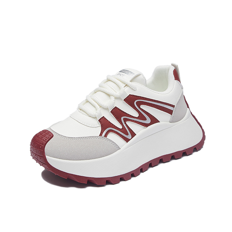 Ženske dad shoes za proljeće – casual sportske tenisice s PU gornjim dijelom, okrugli vrh, 3–5 cm povećanje visine, gumena potplat, mrežasta unutrašnjost, prednje i stražnje vezivanje