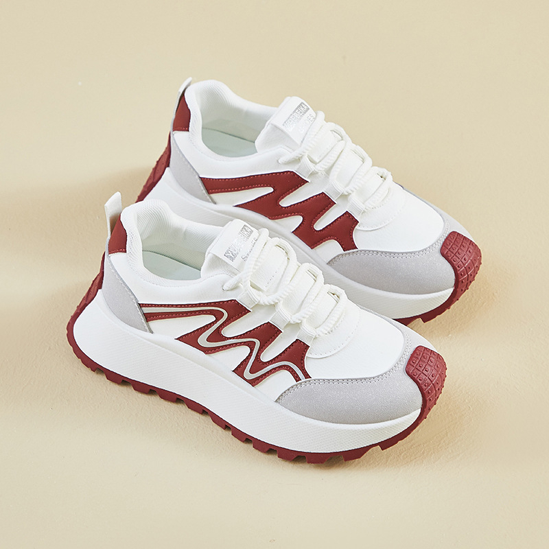 Ženske dad shoes za proljeće – casual sportske tenisice s PU gornjim dijelom, okrugli vrh, 3–5 cm povećanje visine, gumena potplat, mrežasta unutrašnjost, prednje i stražnje vezivanje